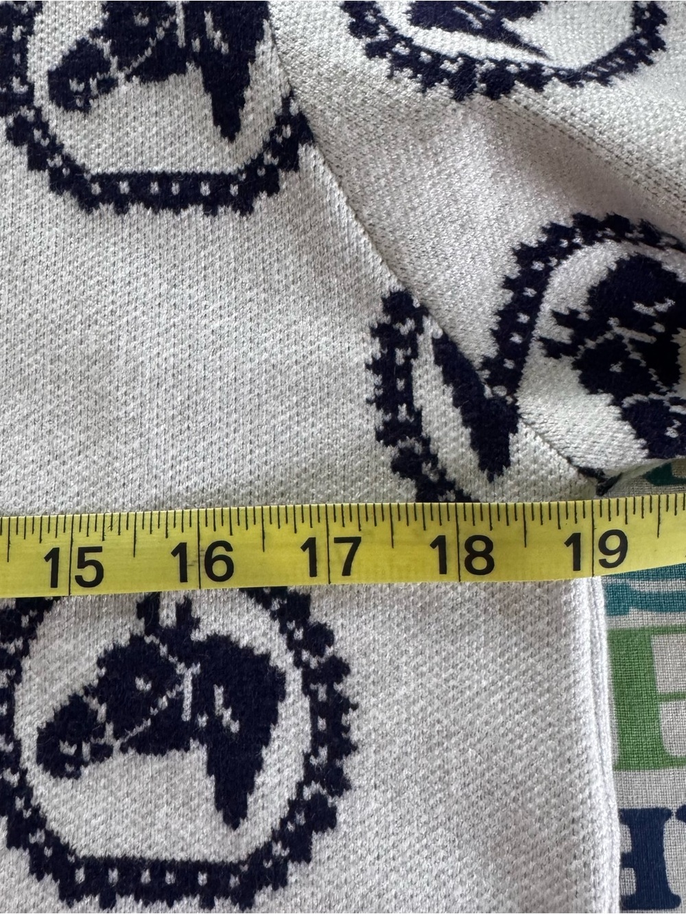THML Navy Stallion Horse Sweater White Metallic Gold Trim - Picture 8 of 10